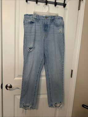 Good American Light Blue Good Boy Distressed straight leg Jeans